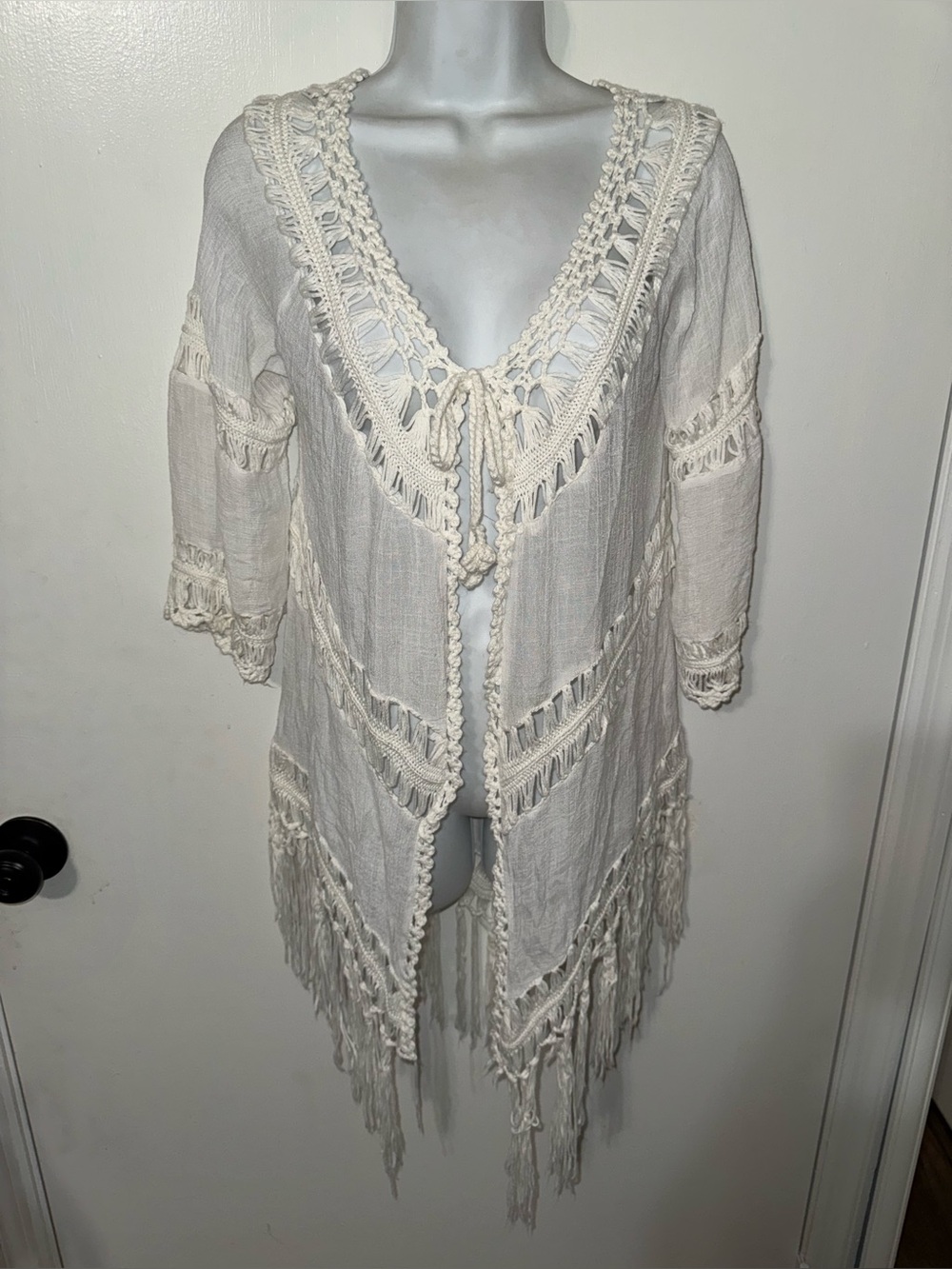 Vivid Boho Crochet Trim Fringe Kimono